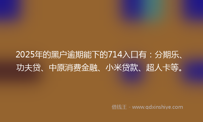 2025年的黑户逾期能下的714入口有：分期乐、功夫贷、中原消费金融、小米贷款、超人卡等。