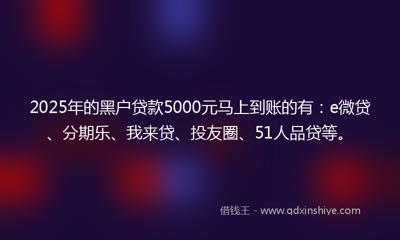 2025年的黑户贷款5000元马上到账的有：e微贷、分期乐、我来贷、投友圈、51人品贷等。