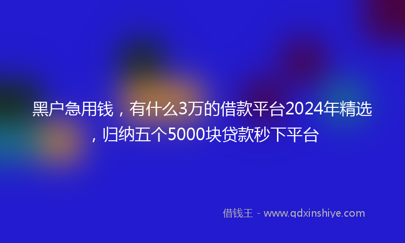 黑户急用钱，有什么3万的借款平台2024年精选，归纳五个5000块贷款秒下平台