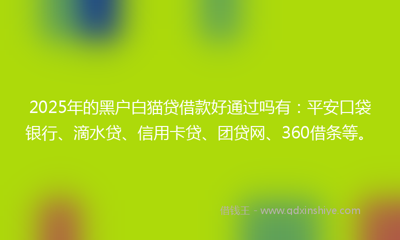 2025年的黑户白猫贷借款好通过吗有：平安口袋银行、滴水贷、信用卡贷、团贷网、360借条等。