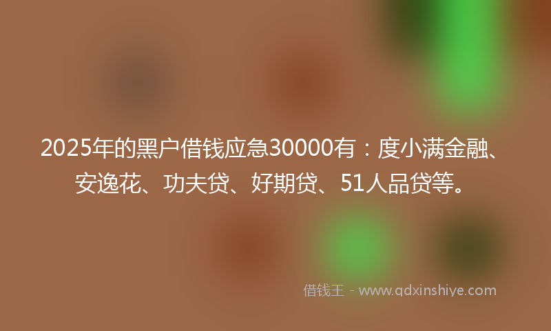 2025年的黑户借钱应急30000有：度小满金融、安逸花、功夫贷、好期贷、51人品贷等。