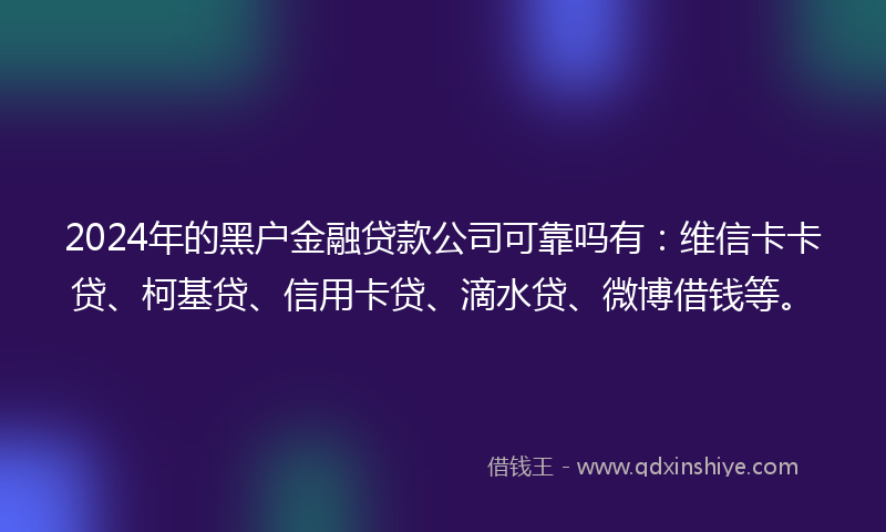 2024年的黑户金融贷款公司可靠吗有：维信卡卡贷、柯基贷、信用卡贷、滴水贷、微博借钱等。