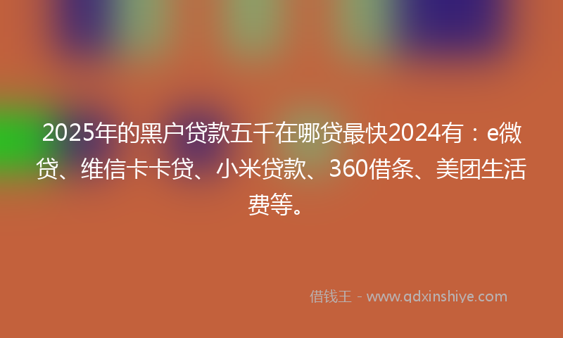 2025年的黑户贷款五千在哪贷最快2024有：e微贷、维信卡卡贷、小米贷款、360借条、美团生活费等。