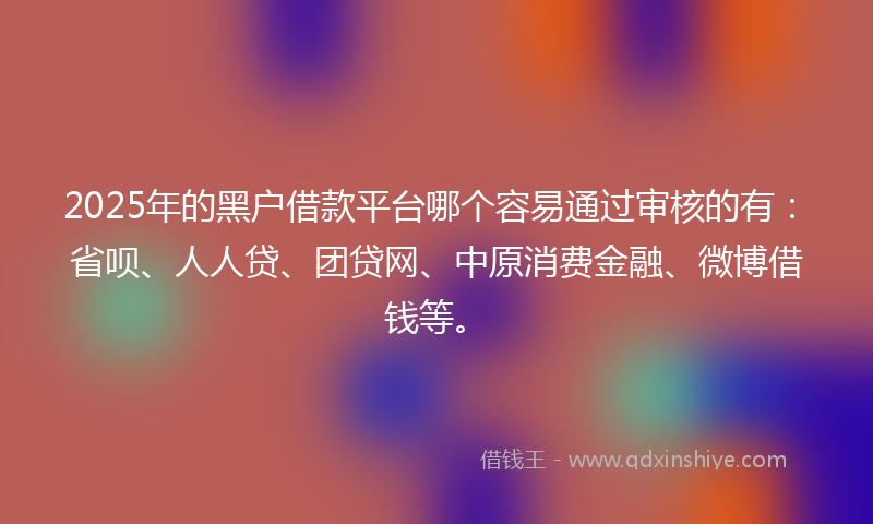 2025年的黑户借款平台哪个容易通过审核的有：省呗、人人贷、团贷网、中原消费金融、微博借钱等。