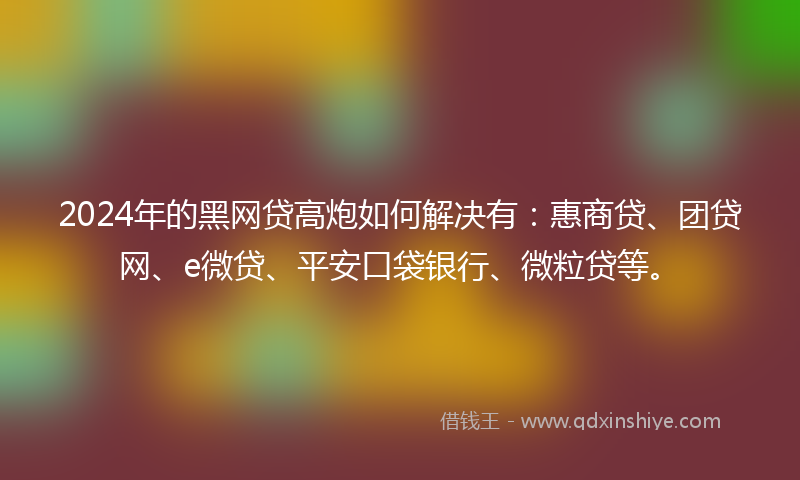 2024年的黑网贷高炮如何解决有：惠商贷、团贷网、e微贷、平安口袋银行、微粒贷等。