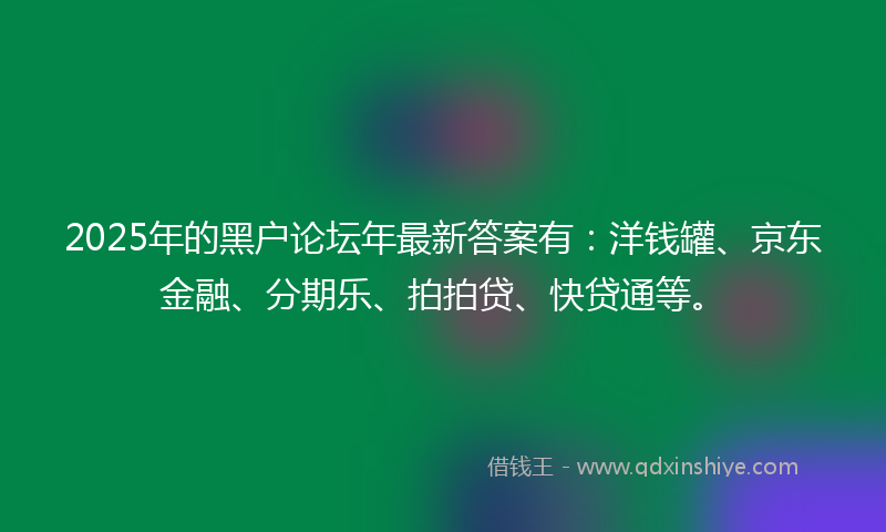 2025年的黑户论坛年最新答案有：洋钱罐、京东金融、分期乐、拍拍贷、快贷通等。