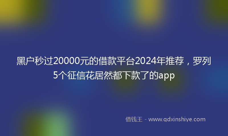 黑户秒过20000元的借款平台2024年推荐，罗列5个征信花居然都下款了的app