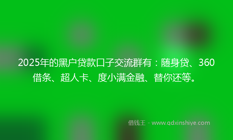 2025年的黑户贷款口子交流群有：随身贷、360借条、超人卡、度小满金融、替你还等。