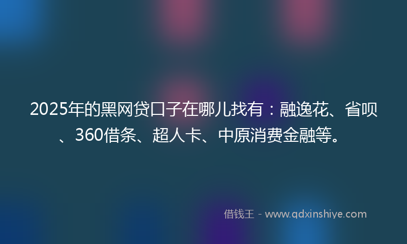 2025年的黑网贷口子在哪儿找有：融逸花、省呗、360借条、超人卡、中原消费金融等。