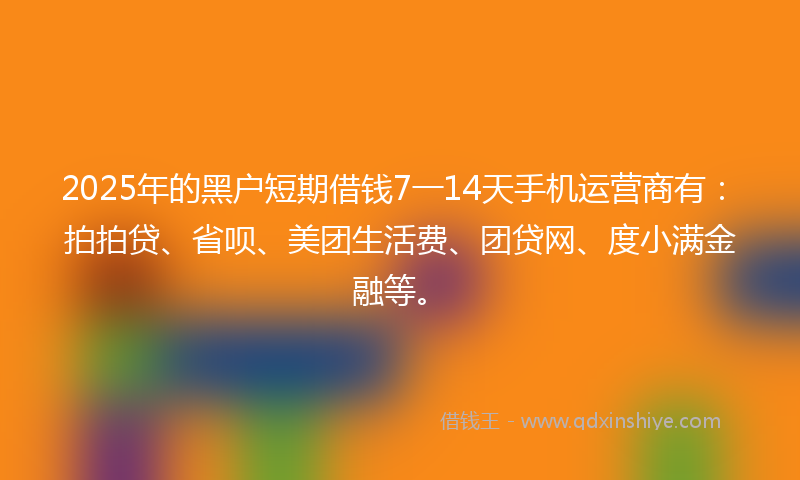 2025年的黑户短期借钱7一14天手机运营商有：拍拍贷、省呗、美团生活费、团贷网、度小满金融等。
