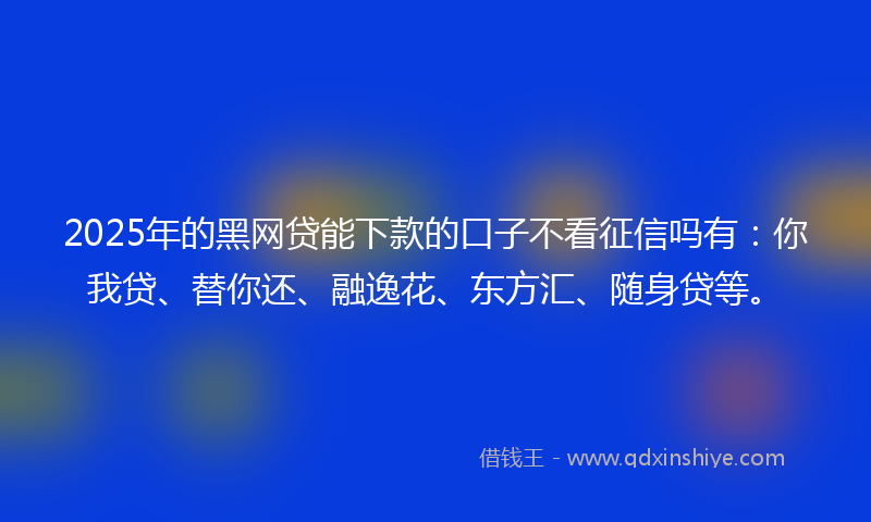 2025年的黑网贷能下款的口子不看征信吗有：你我贷、替你还、融逸花、东方汇、随身贷等。
