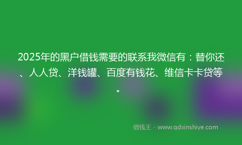 2025年的黑户借钱需要的联系我微信有：替你还、人人贷、洋钱罐、百度有钱花、维信卡卡贷等。