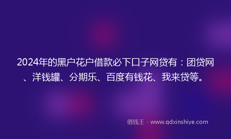 2024年的黑户花户借款必下口子网贷有：团贷网、洋钱罐、分期乐、百度有钱花、我来贷等。