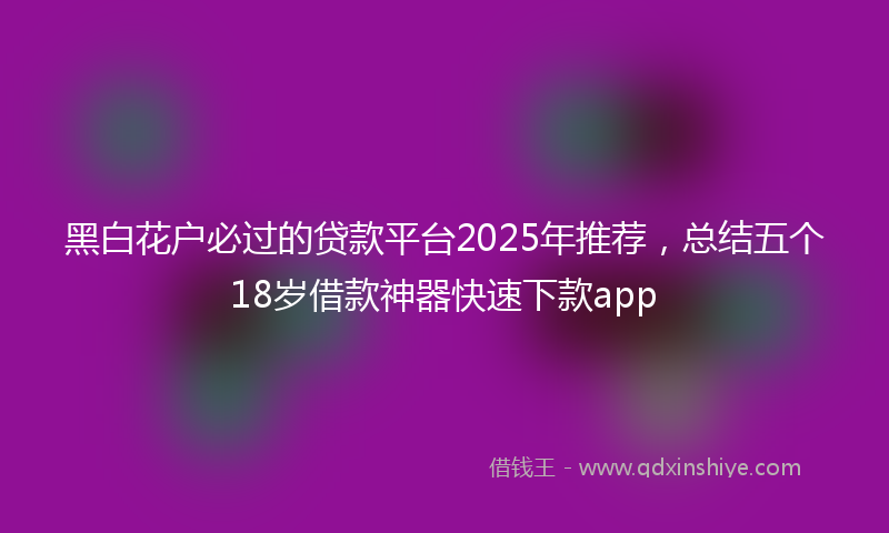 黑白花户必过的贷款平台2025年推荐，总结五个18岁借款神器快速下款app