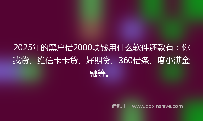 2025年的黑户借2000块钱用什么软件还款有：你我贷、维信卡卡贷、好期贷、360借条、度小满金融等。