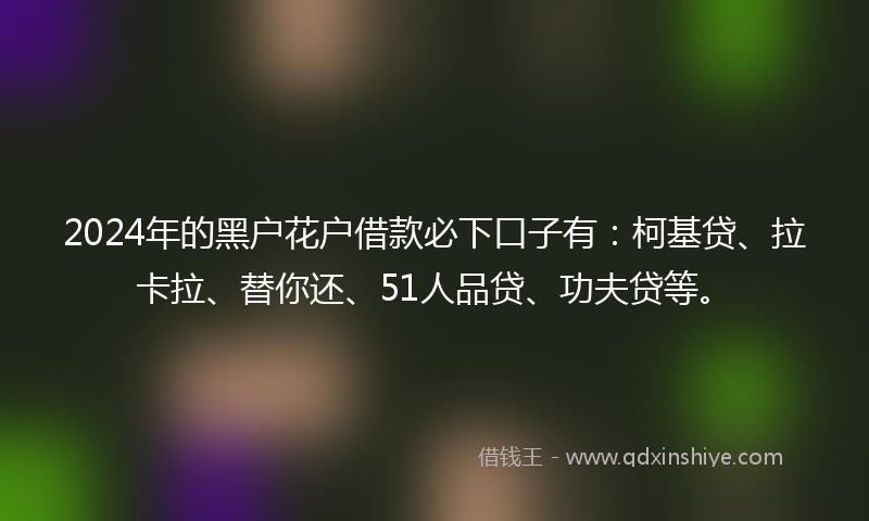 2024年的黑户花户借款必下口子有：柯基贷、拉卡拉、替你还、51人品贷、功夫贷等。
