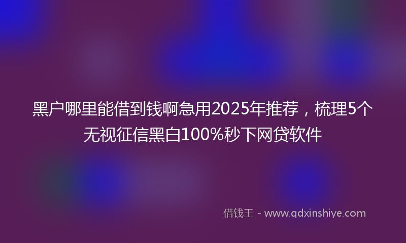 黑户哪里能借到钱啊急用2025年推荐，梳理5个无视征信黑白100%秒下网贷软件