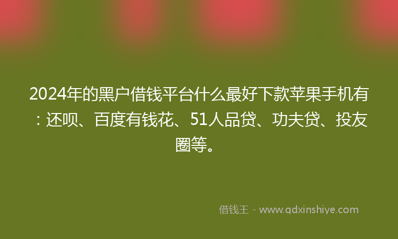 2024年的黑户借钱平台什么最好下款苹果手机有：还呗、百度有钱花、51人品贷、功夫贷、投友圈等。
