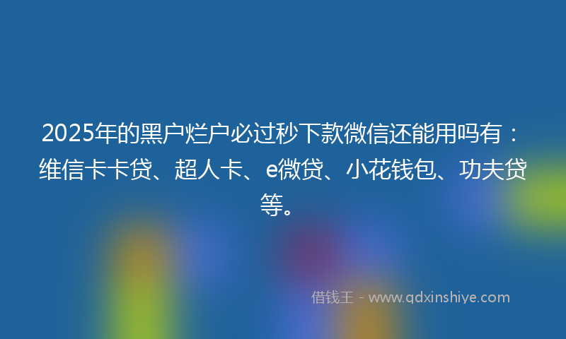 2025年的黑户烂户必过秒下款微信还能用吗有：维信卡卡贷、超人卡、e微贷、小花钱包、功夫贷等。
