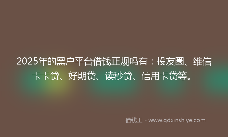 2025年的黑户平台借钱正规吗有：投友圈、维信卡卡贷、好期贷、读秒贷、信用卡贷等。