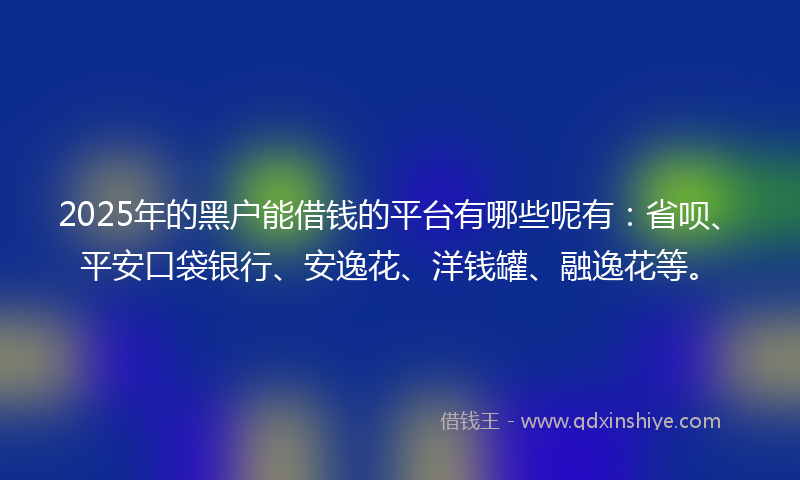 2025年的黑户能借钱的平台有哪些呢有：省呗、平安口袋银行、安逸花、洋钱罐、融逸花等。