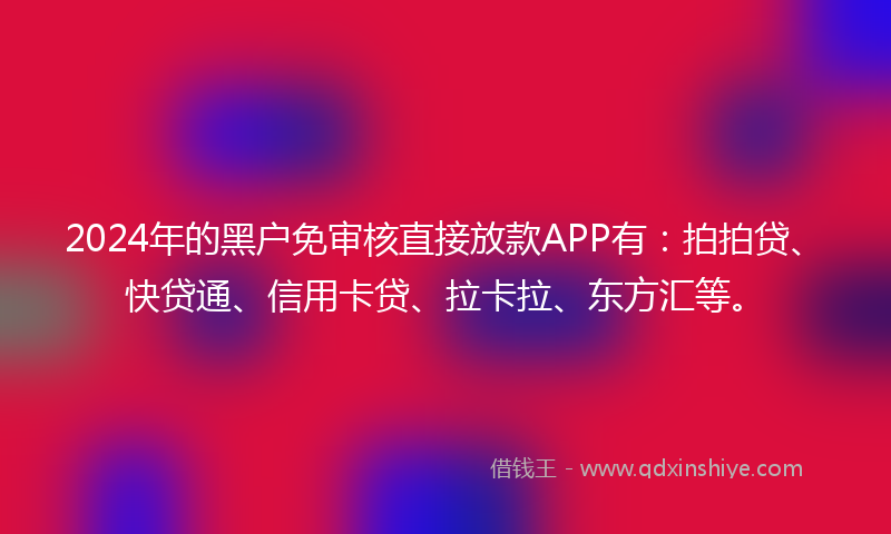 2024年的黑户免审核直接放款APP有：拍拍贷、快贷通、信用卡贷、拉卡拉、东方汇等。