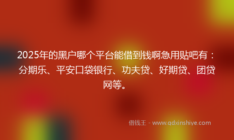 2025年的黑户哪个平台能借到钱啊急用贴吧有：分期乐、平安口袋银行、功夫贷、好期贷、团贷网等。
