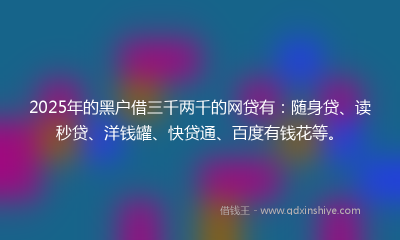 2025年的黑户借三千两千的网贷有：随身贷、读秒贷、洋钱罐、快贷通、百度有钱花等。