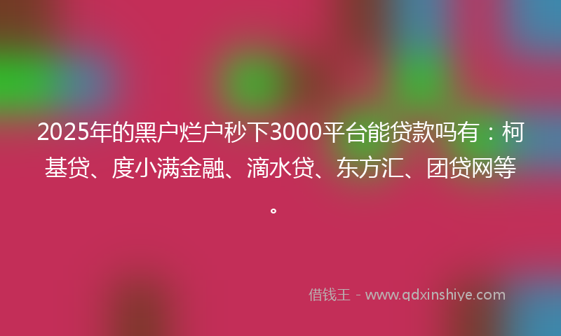 2025年的黑户烂户秒下3000平台能贷款吗有：柯基贷、度小满金融、滴水贷、东方汇、团贷网等。