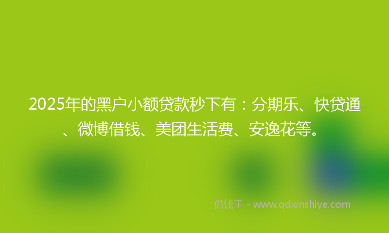 2025年的黑户小额贷款秒下有：分期乐、快贷通、微博借钱、美团生活费、安逸花等。