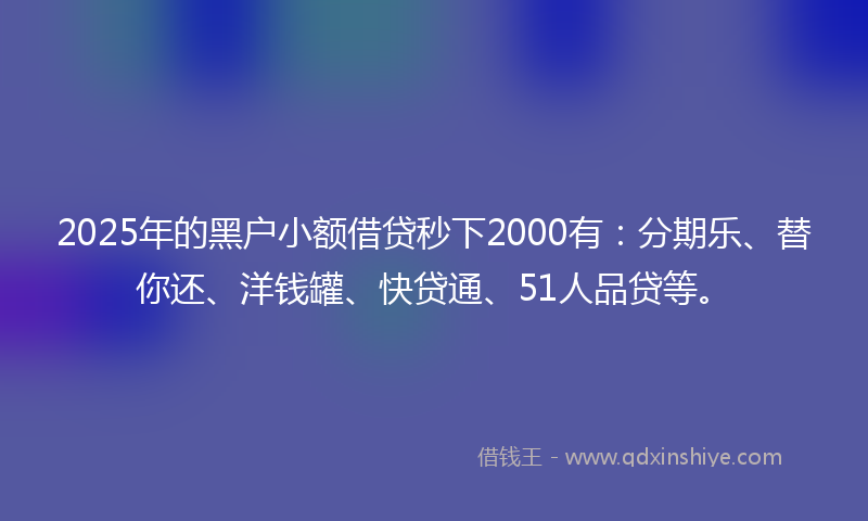 2025年的黑户小额借贷秒下2000有：分期乐、替你还、洋钱罐、快贷通、51人品贷等。