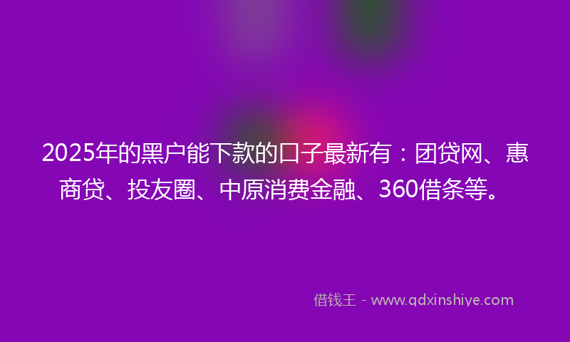 2025年的黑户能下款的口子最新有：团贷网、惠商贷、投友圈、中原消费金融、360借条等。