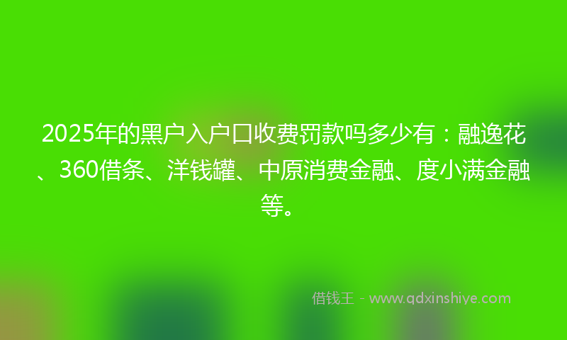 2025年的黑户入户口收费罚款吗多少有：融逸花、360借条、洋钱罐、中原消费金融、度小满金融等。