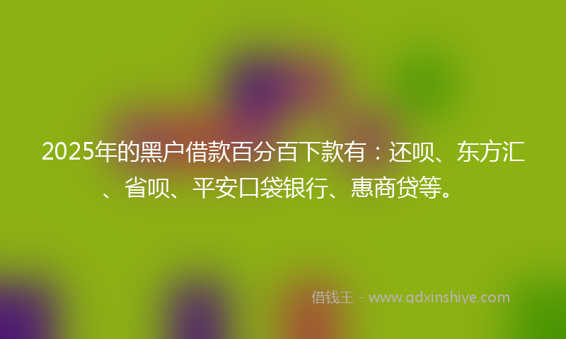 2025年的黑户借款百分百下款有：还呗、东方汇、省呗、平安口袋银行、惠商贷等。