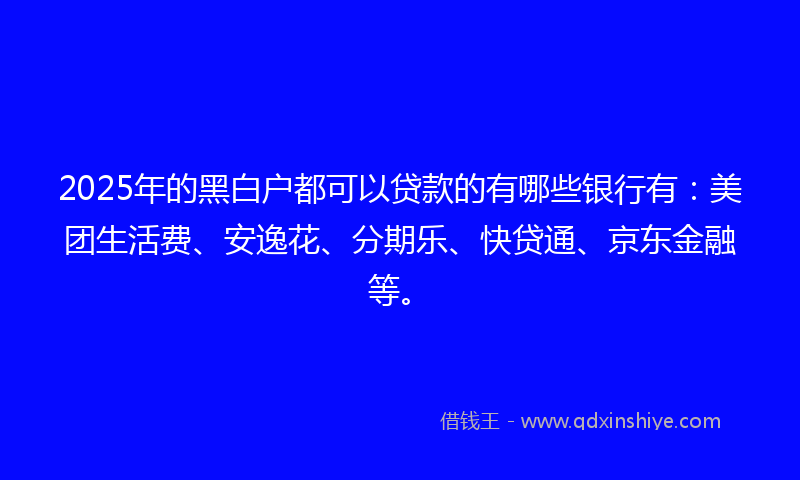 2025年的黑白户都可以贷款的有哪些银行有：美团生活费、安逸花、分期乐、快贷通、京东金融等。