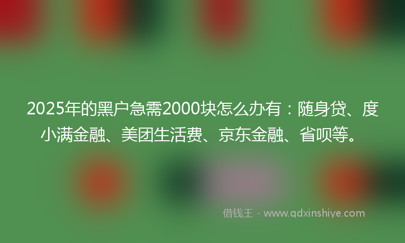 2025年的黑户急需2000块怎么办有：随身贷、度小满金融、美团生活费、京东金融、省呗等。