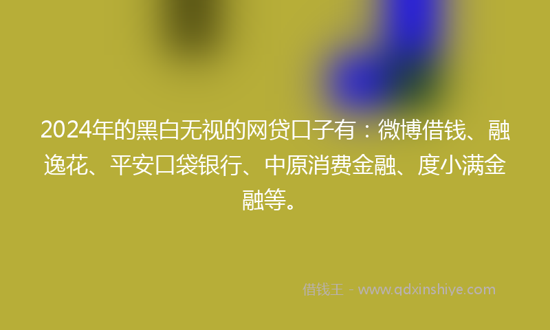 2024年的黑白无视的网贷口子有：微博借钱、融逸花、平安口袋银行、中原消费金融、度小满金融等。