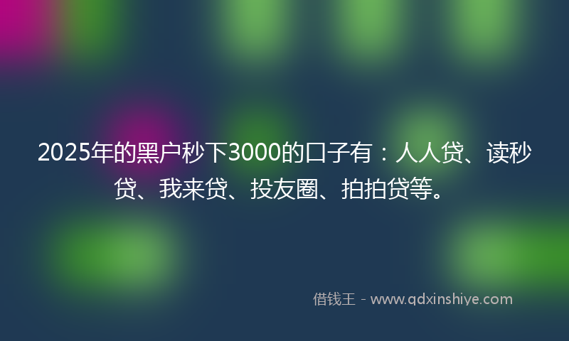2025年的黑户秒下3000的口子有：人人贷、读秒贷、我来贷、投友圈、拍拍贷等。