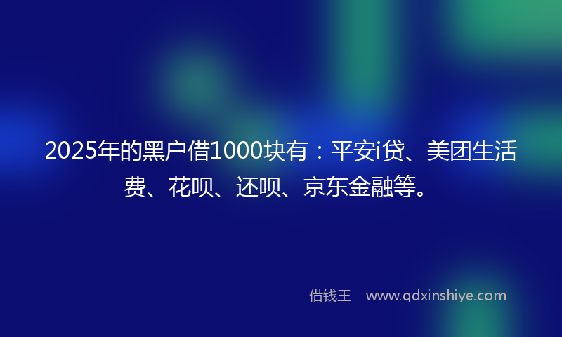 2025年的黑户借1000块有：平安i贷、美团生活费、花呗、还呗、京东金融等。