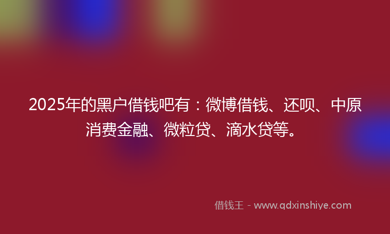 2025年的黑户借钱吧有：微博借钱、还呗、中原消费金融、微粒贷、滴水贷等。