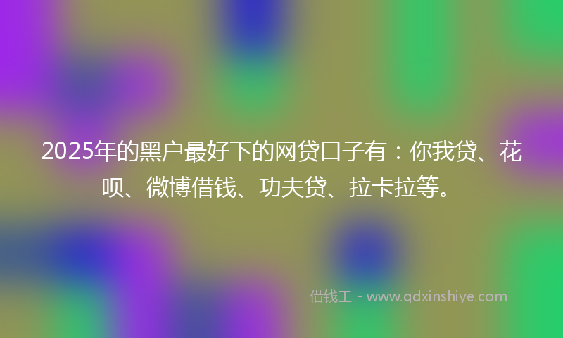 2025年的黑户最好下的网贷口子有：你我贷、花呗、微博借钱、功夫贷、拉卡拉等。