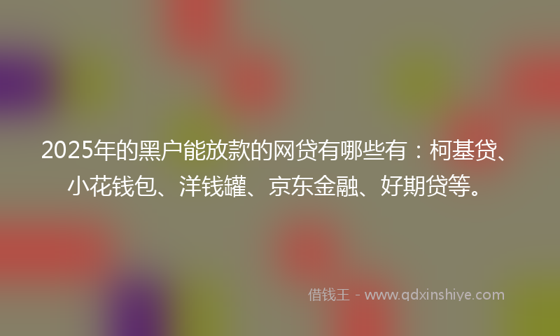2025年的黑户能放款的网贷有哪些有：柯基贷、小花钱包、洋钱罐、京东金融、好期贷等。