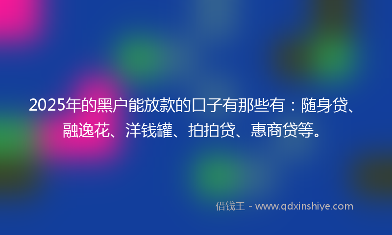 2025年的黑户能放款的口子有那些有：随身贷、融逸花、洋钱罐、拍拍贷、惠商贷等。