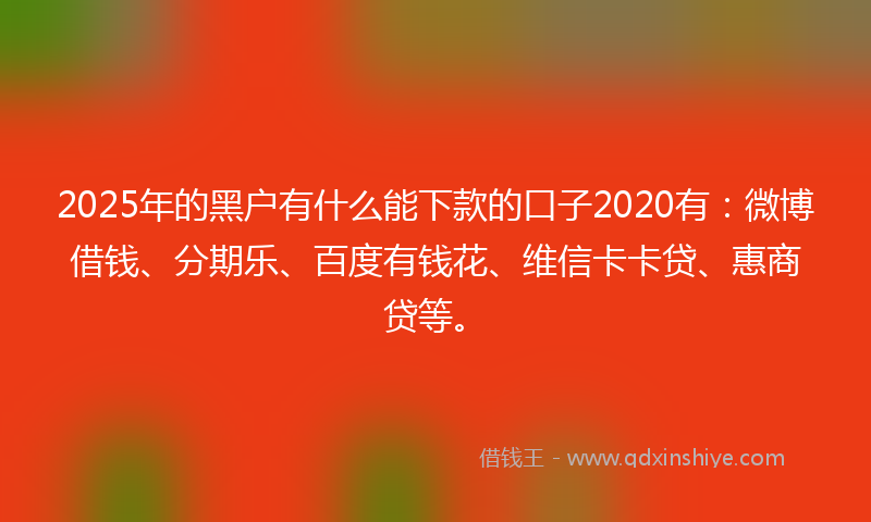 2025年的黑户有什么能下款的口子2020有：微博借钱、分期乐、百度有钱花、维信卡卡贷、惠商贷等。
