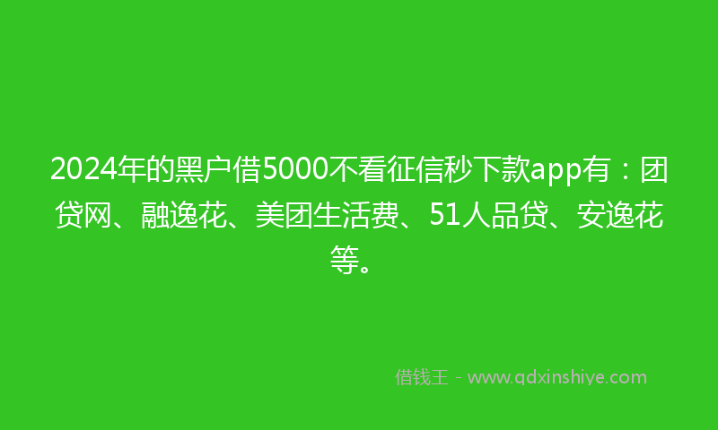 2024年的黑户借5000不看征信秒下款app有：团贷网、融逸花、美团生活费、51人品贷、安逸花等。