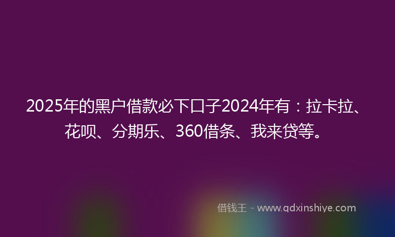 2025年的黑户借款必下口子2024年有：拉卡拉、花呗、分期乐、360借条、我来贷等。