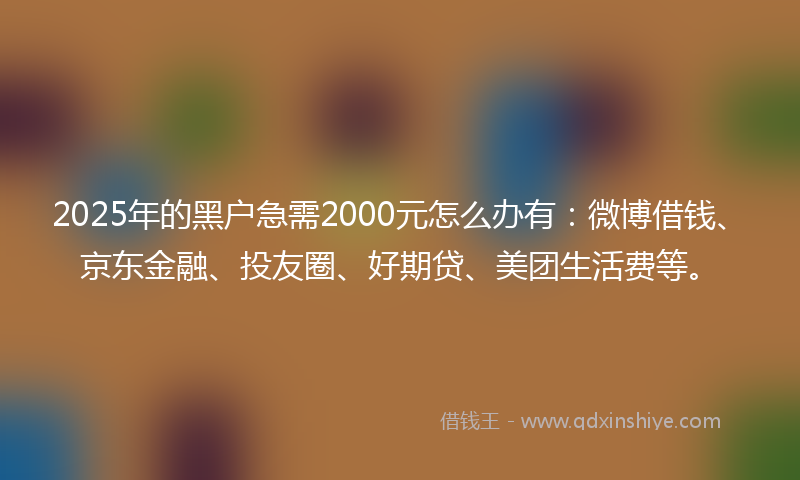 2025年的黑户急需2000元怎么办有：微博借钱、京东金融、投友圈、好期贷、美团生活费等。