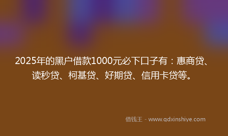 2025年的黑户借款1000元必下口子有：惠商贷、读秒贷、柯基贷、好期贷、信用卡贷等。