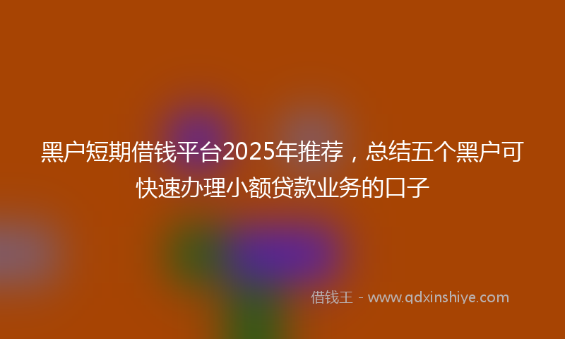 黑户短期借钱平台2025年推荐，总结五个黑户可快速办理小额贷款业务的口子