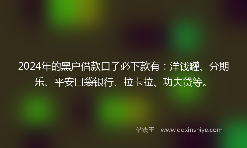 2024年的黑户借款口子必下款有：洋钱罐、分期乐、平安口袋银行、拉卡拉、功夫贷等。